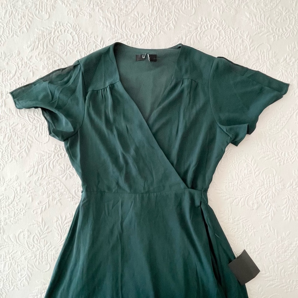 NWT Lulus Rise to the Occasion Emerald Green Midi Wrap Dress Large - Picture 3 of 8